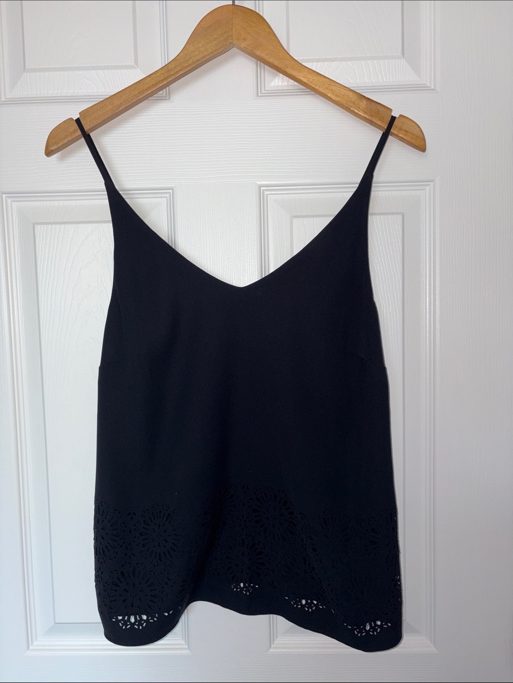 Banana Republic Black V-Neck Laser-Cut Hem Camisole